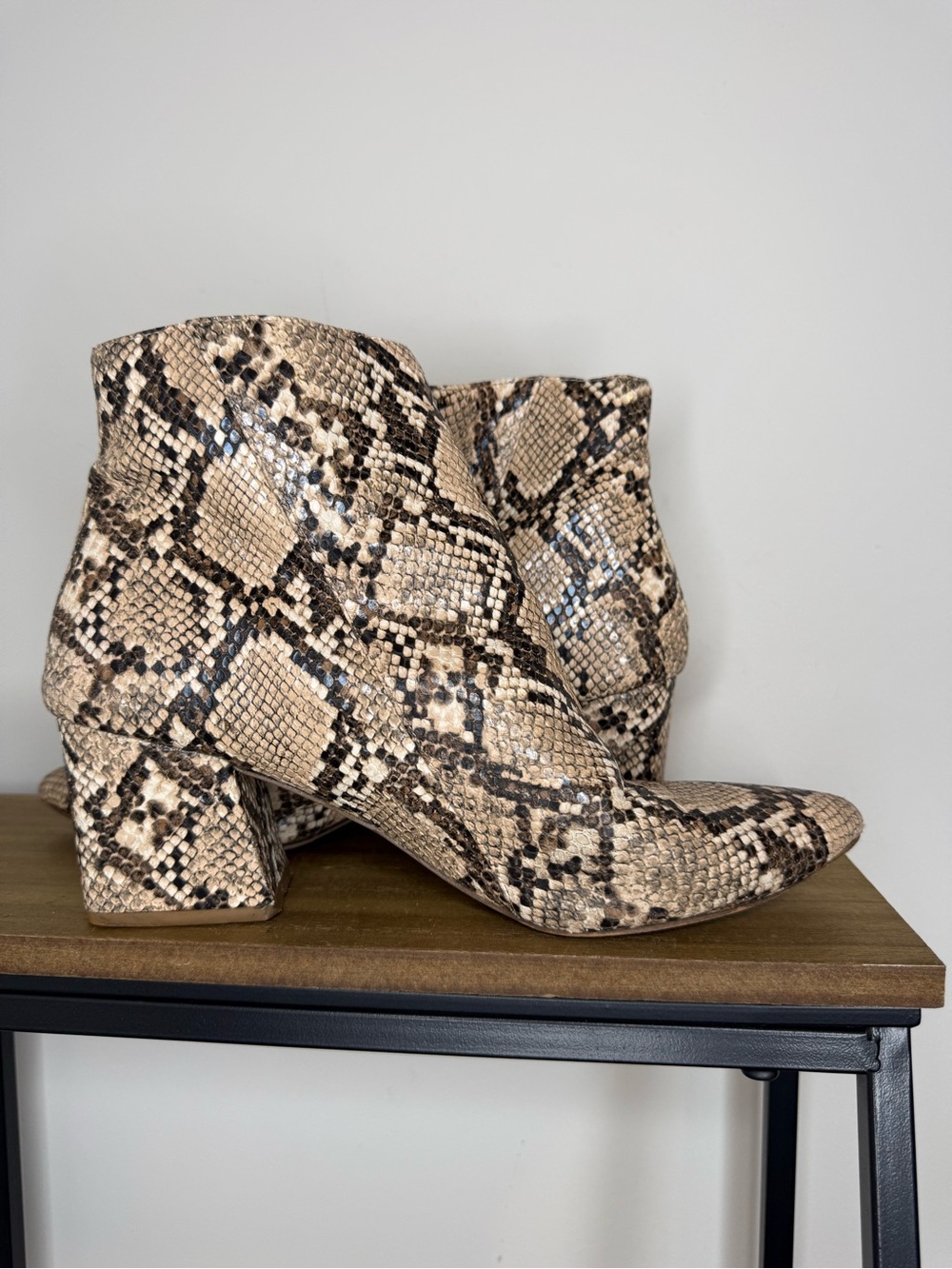 Steve Madden Snake-Print Block Heel Ankle Boots - Beige - Picture 4 of 10